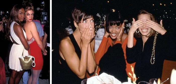 JUST KIDS: Left: Campbell and Crawford in 1991. Right: Evangelista, Campbell, and Turlington at the Plaza Hotel in Manhattan, 1989.