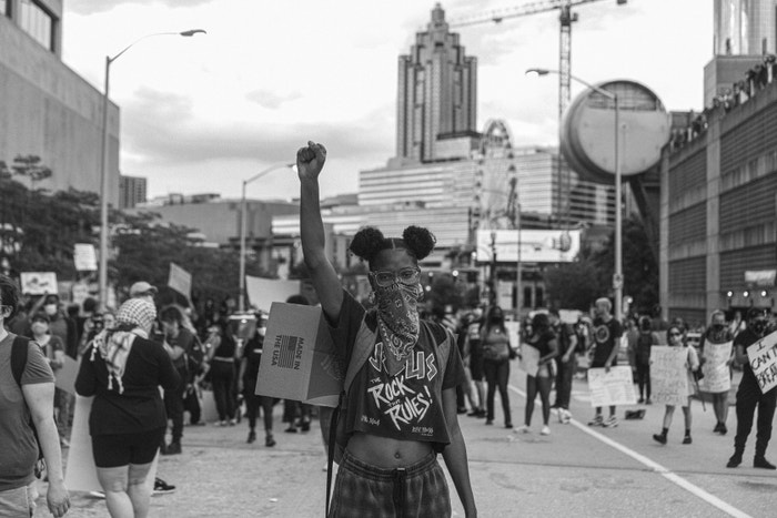 29 May 2020. Protesters in Atlanta, Georgia, over the death of George Floyd and other African-Americans killed by police brutality.
