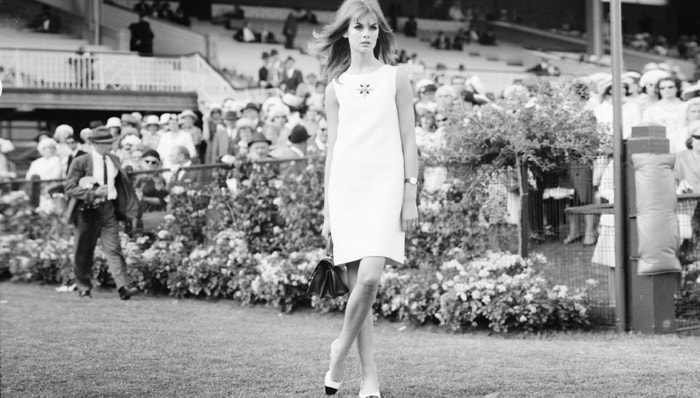 Jean Shrimpton attends Derby Day in Melbourne, Australia in 1965.