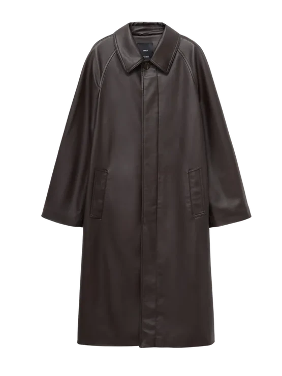 Dlouhý trenčkot s efektem kůže, MANGO, 2 999 Kč