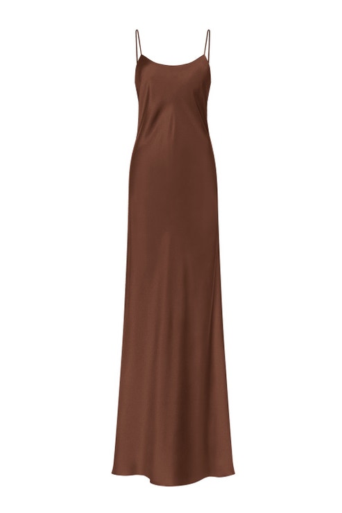 Hnědé hedvábné šaty s otevřenými zády, SERENITY WEAR, prodává Serenity Wear, 372 €