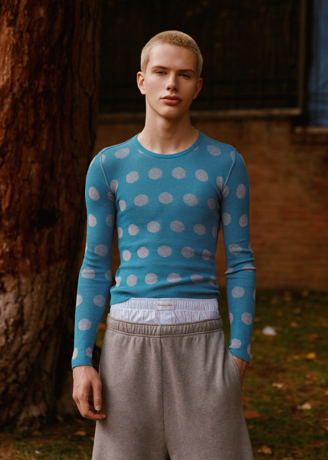 Top, pants, MM6; Underwear, Christian Dior.