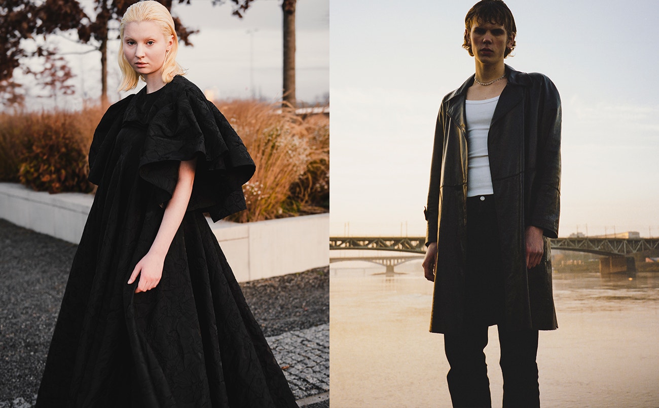 Vlevo: Helena má na sobě šaty, MMC Studio.  Vpravo: Kacper má na sobě kabát, Gosia Baczyńska.