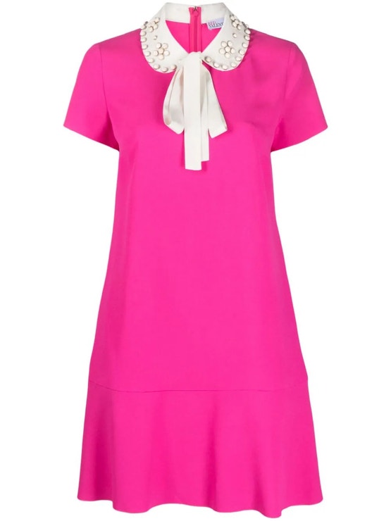 Růžové mini šaty s vyšívaným límečkem, RED VALENTINO, 571 €