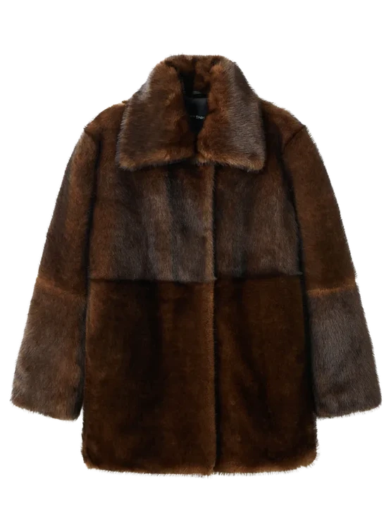 Kabát s efektem kožešiny a košilovým límcem, MANGO, 3 999 Kč