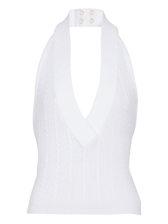 Top se zapínáním za krkem, BALMAIN, prodává Farfetch, 850 €