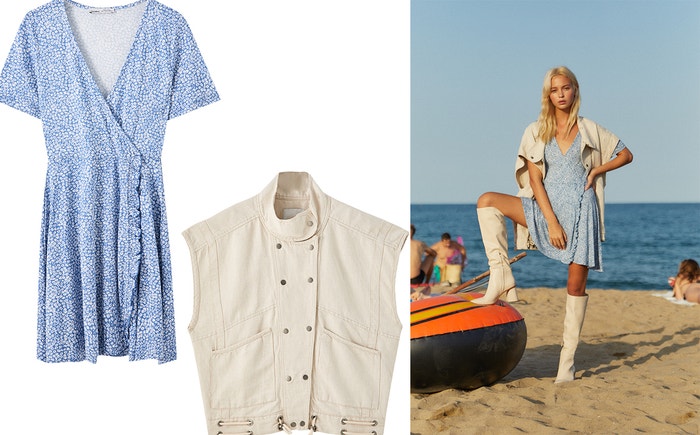 Mini šaty s květinovým potiskem, Pull&Bear, prodává Pull&Bear, 549 Kč; Oversize vesta, Pull&Bear, prodává Pull&Bear, 1299 Kč