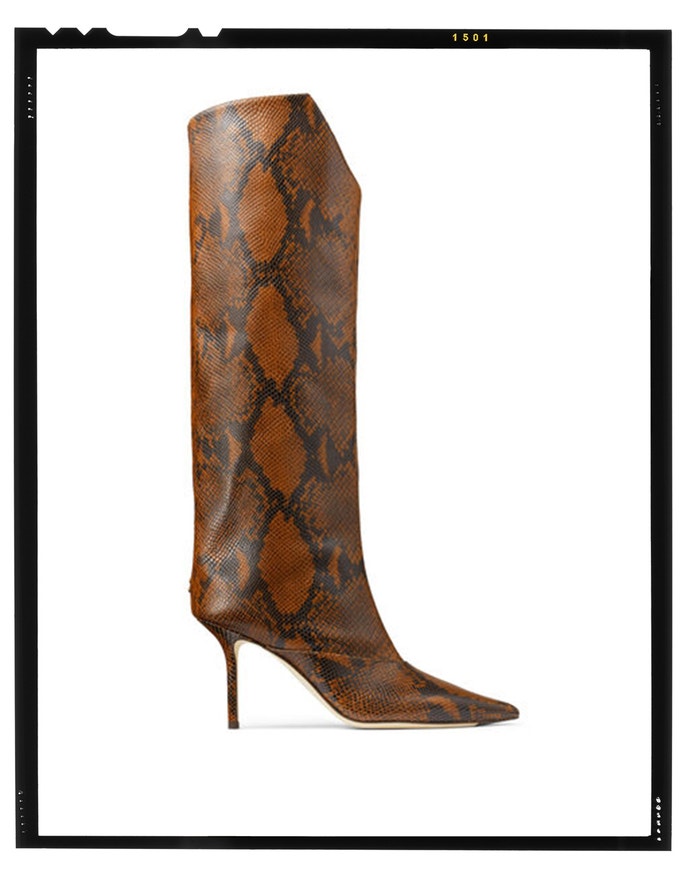 Cuoio Snake Printed Leather Knee-High Boots, Jimmy Choo, sold by Jimmy Choo, 950 GBP