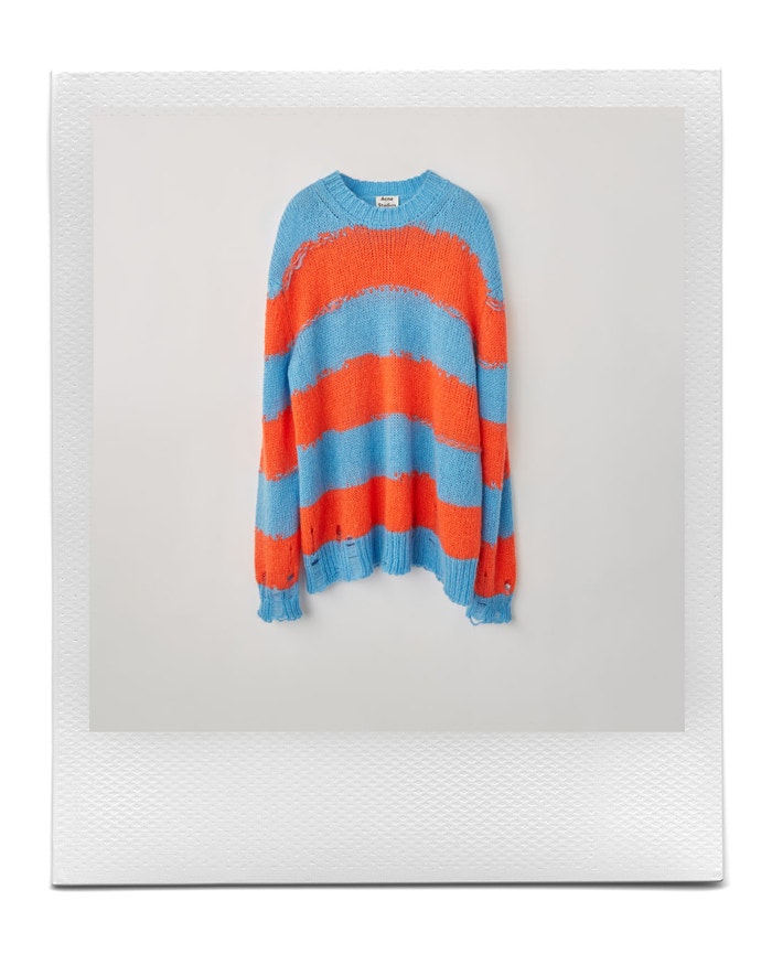 Distressed striped sweater blue/coral, Acne Studios, sold by Acne Studios, 350 €