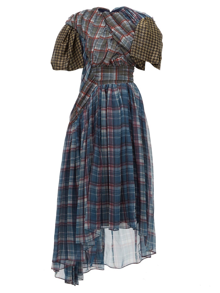 Brianna checked draped chiffon dress, PREEN BY THORNTON BREGAZZI, sold by Matchesfashion, 1,560 EUR