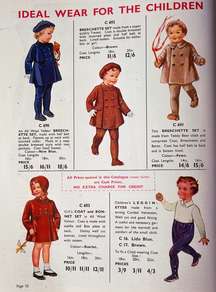 Katalog s dětským oblečením z roku 1939