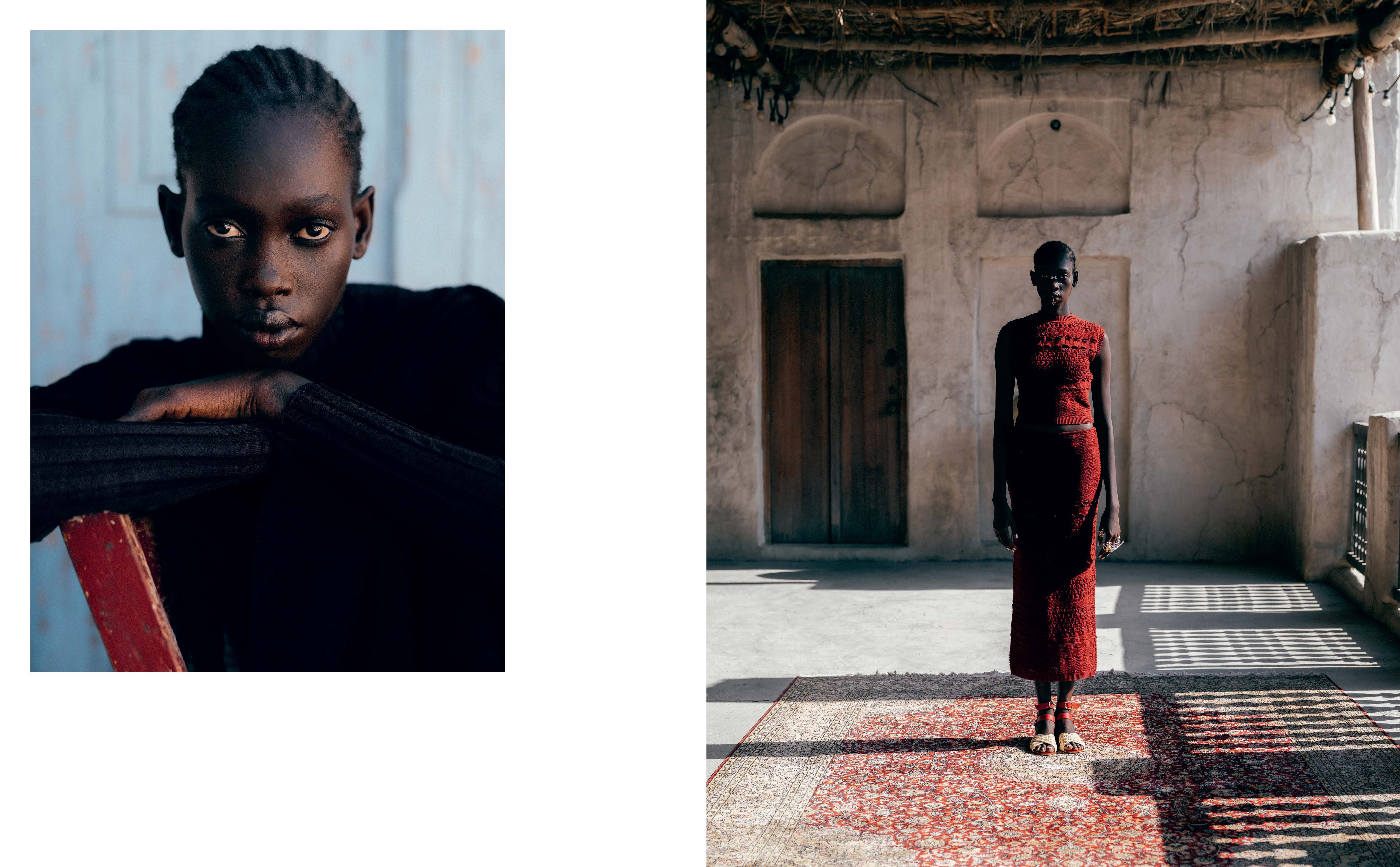 Vlevo: Top, DIOR; vpravo: Top, sukně a boty, vše ELIE SAAB; ozdoba na nos a pusu a prsteny, vše BOLD STUDIO Vlevo: Top, DIOR; vpravo: Top, sukně a boty, vše ELIE SAAB; ozdoba na nos a pusu a prsteny, vše BOLD STUDIO