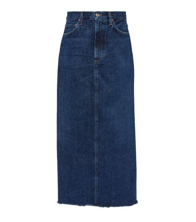 Džínová maxisukně, AGOLDE, prodává Mytheresa, 330 €