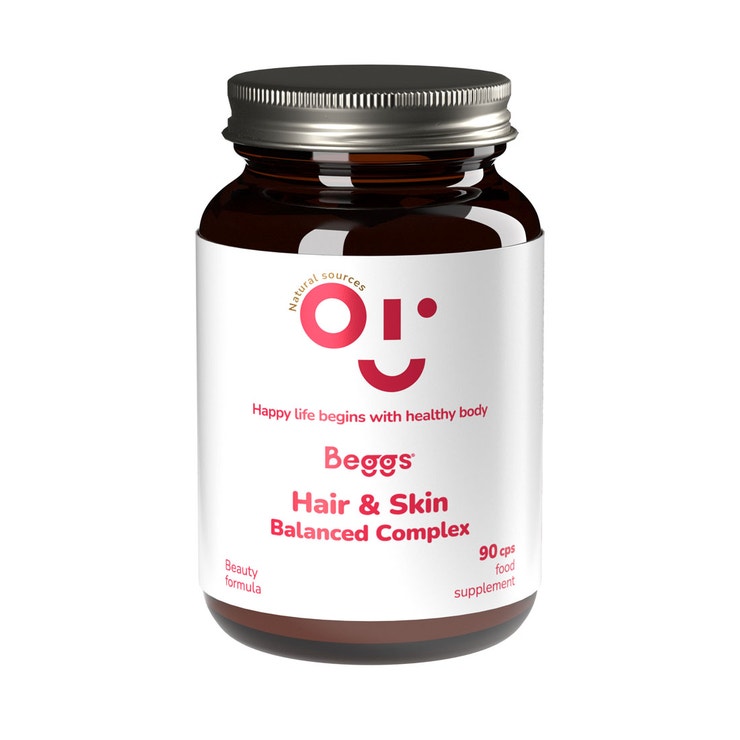 Balanced hair & skin Complex (doplněk stravy s L­‑methioninem a biotinem, pro vlasy a pokožku, 90 kapslí), BEGGS, prodává Beggs, 399 Kč