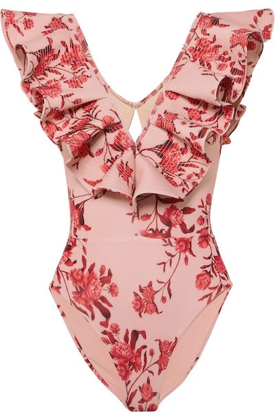 Květované plavky Manzanillo Del Mar s volánkem, Johanna Ortiz, prodává Net-a-porter.com, 505 €