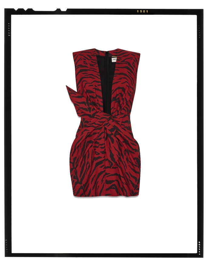 Draped dress in sablé with zebra print, Saint Laurent, sold by ysl.com, 1,990 EUR