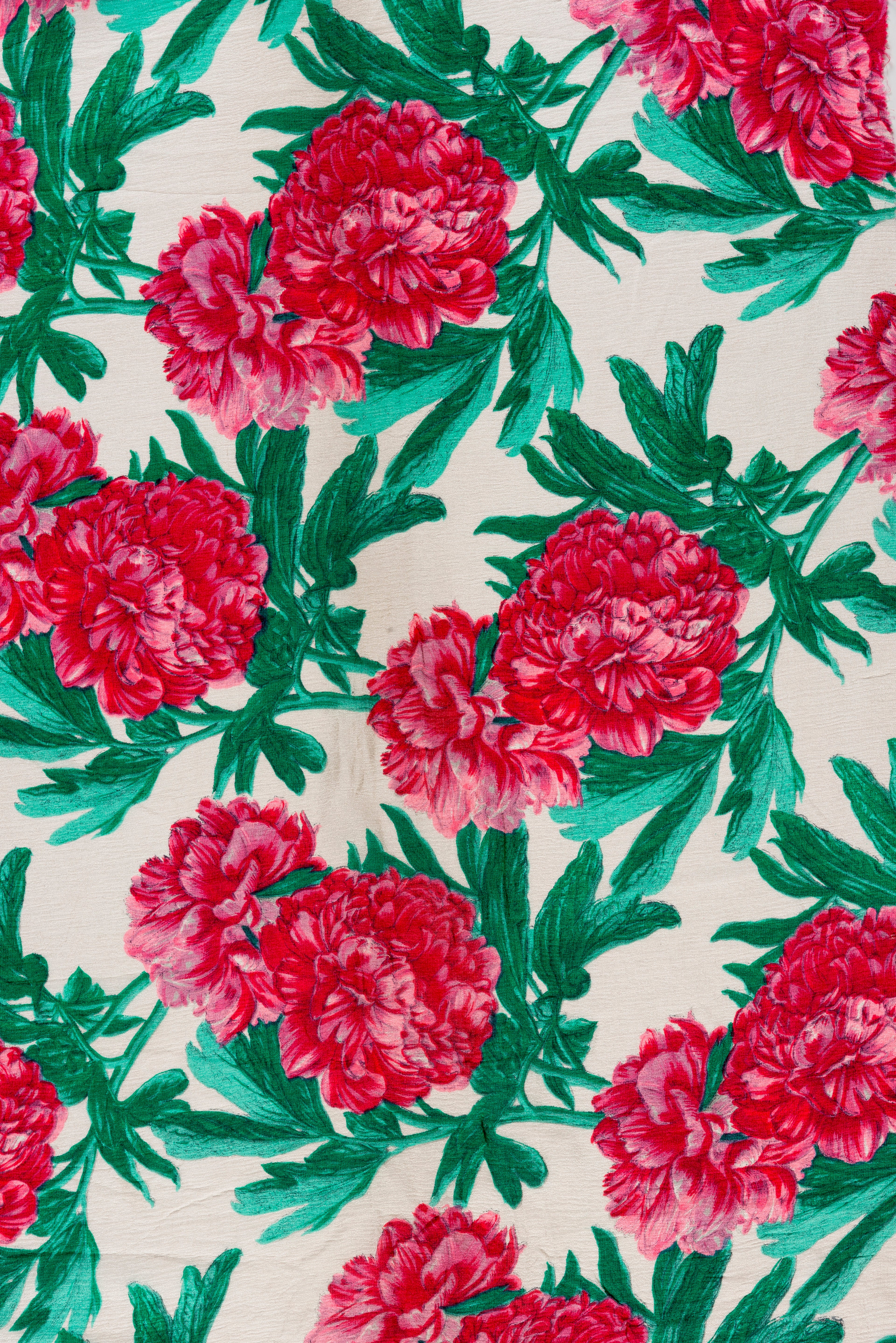 Filmový tisk květů pivoněk na hedvábném krepu Giselle v barevných variantách, 1956