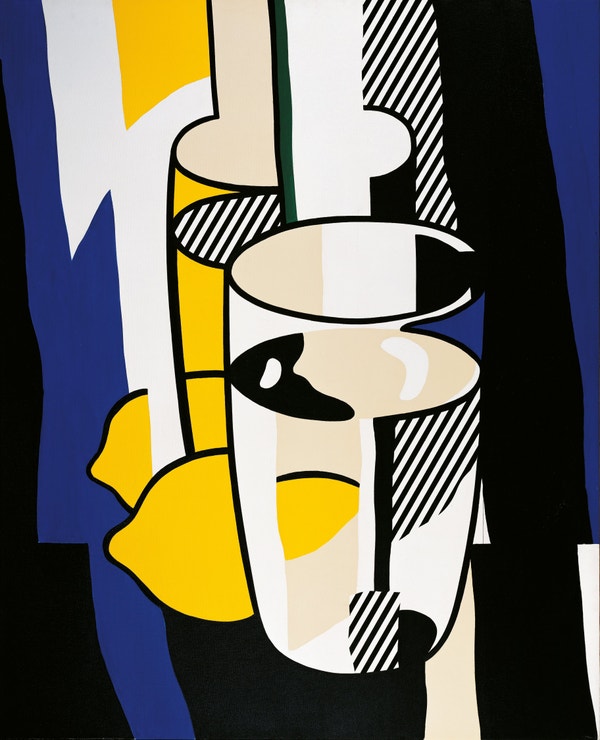 Roy Lichtenstein, Glass and Lemon before a Mirror, 1974, Oil, acrylic and graphite pencil on canvas, ALBERTINA, Wien - Sammlung Batliner © Estate of Roy Lichtenstein/Bildrecht, Vienna 2024