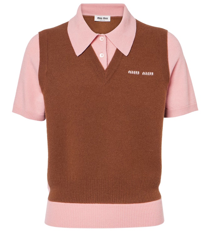 Vrstvená polo košile z vlny a kašmíru, MIU MIU, prodává Mytheresa, 1 600 €