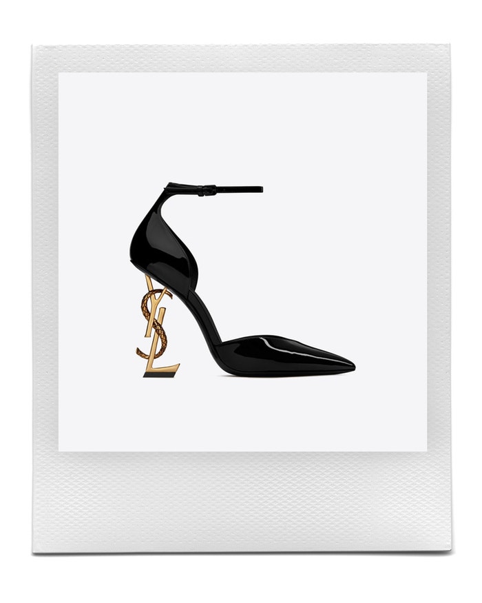 Opyum DÓrsay pumps in patent leather with bronze snake heel, Saint Laurent, sold by YSL, 1.195 EUR