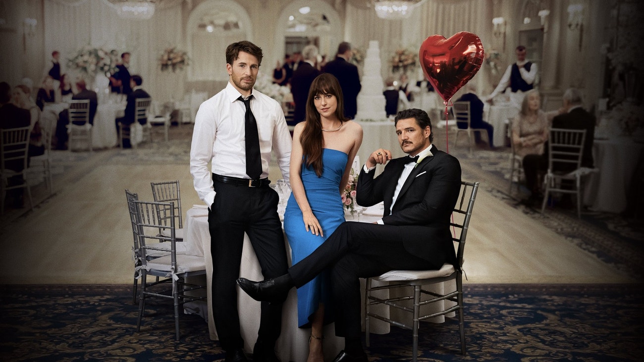 Chris Evans, Dakota Johnson a Pedro Pascal ve filmu Dokonalá shoda (Materialists)