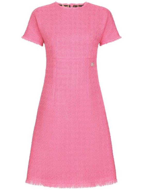 Růžové tvídové šaty s krátkými rukávy, DOLCE & GABBANA, prodává Dolce & Gabbana, 1750 €