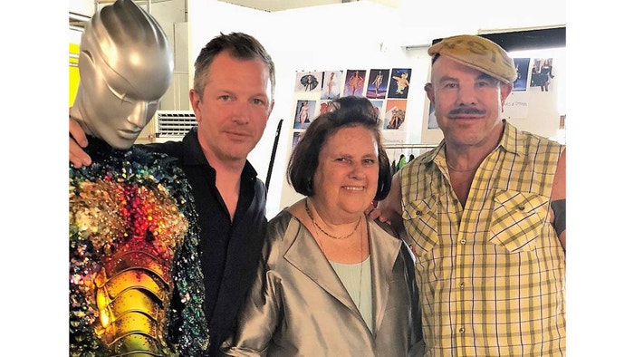 Suzy with Manfred (formerly Thierry) Mugler (right) and curator Thierry-Maxime Loriot in the designer's archive outside Paris. Loriot's exhibition of the designer's work opens in March 2019 at the Montreal Museum of Fine Art
