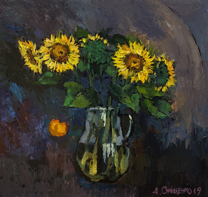 Sunshine in a Vase, 2019 (olejomalba na černém plátně)