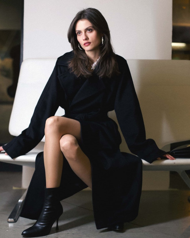 Kabát, Max Mara, šaty, Zuzana Kubíčková, boty, CCC