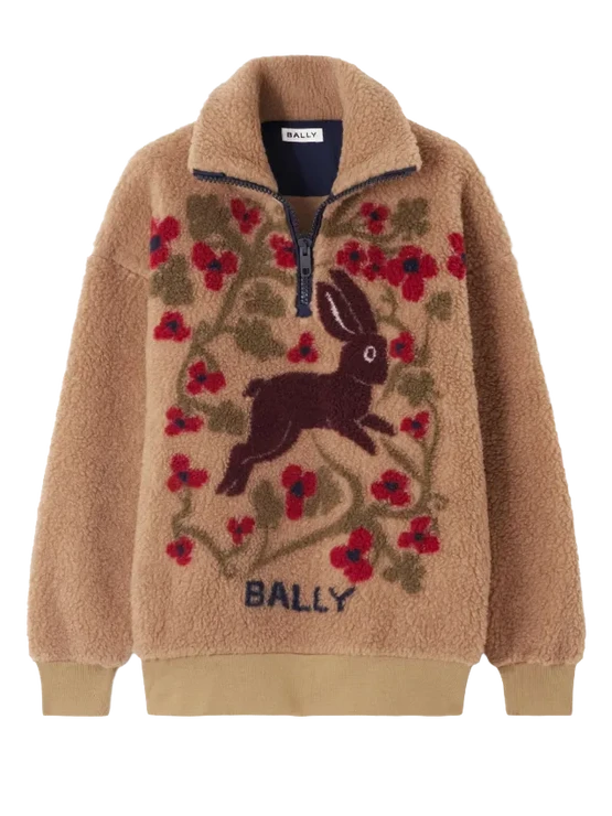 Flísová mikina s potiskem a krátkým zipem, BALLY, 450 €