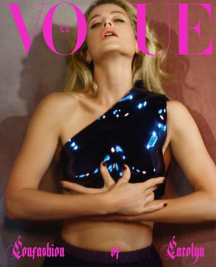 Carolyn Murphy v topu a sukni Tom Ford na titulní stránce únorové Vogue Czechoslovakia Autor: Guillaume Roemaet pro Vogue CS