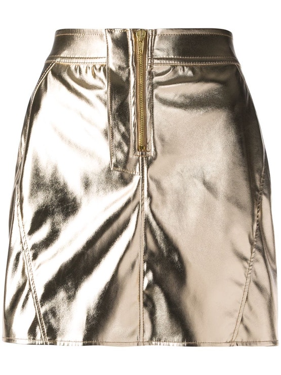 Zlatá minisukně se zapínáním na zip, Fiorucci, prodává Zalando, 4 080 Kč