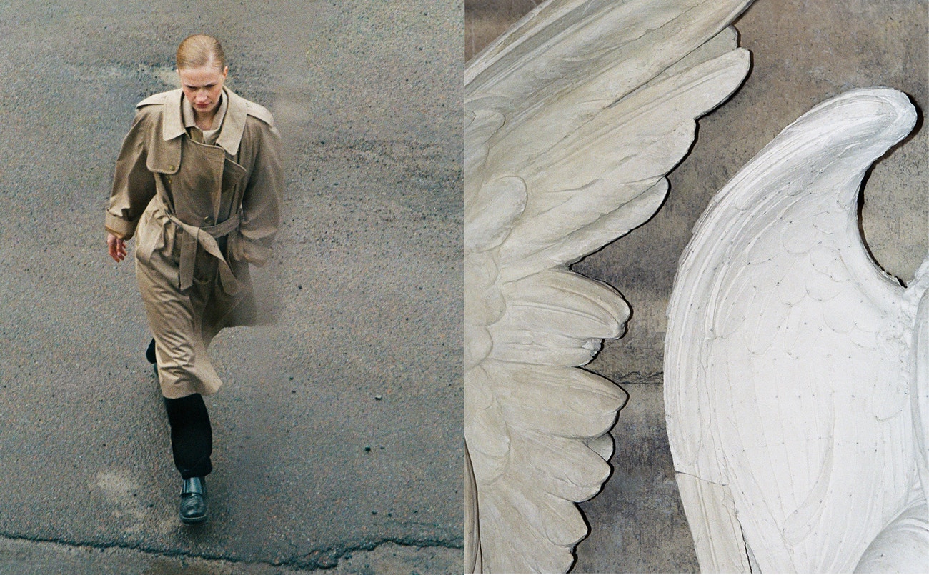 Vlevo: kabát Burberry, kalhoty a boty vintage