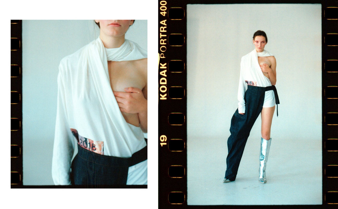 Nikol: kalhoty, top, obojí FREIER (prodává Drobne store & atelier); boty, FENDI.