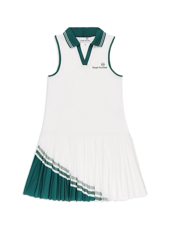 Bílé tenisové šaty s tmavě zeleným lemováním, SERGIO TACCHINI, prodává Sergio Tacchini, 2700 Kč